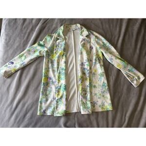 ASOS DESIGN Floral Print Open Front Blazer Jacket White Blue Green US 4